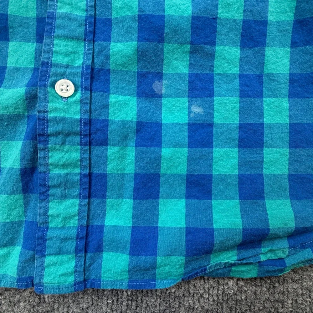 J.Crew Mens Slim Fit Flex Washed Gingham Button Down Shirt Blue Teal Medium